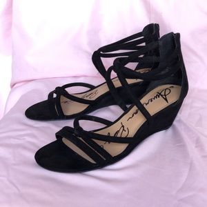 Strappy black suede American rag wedges